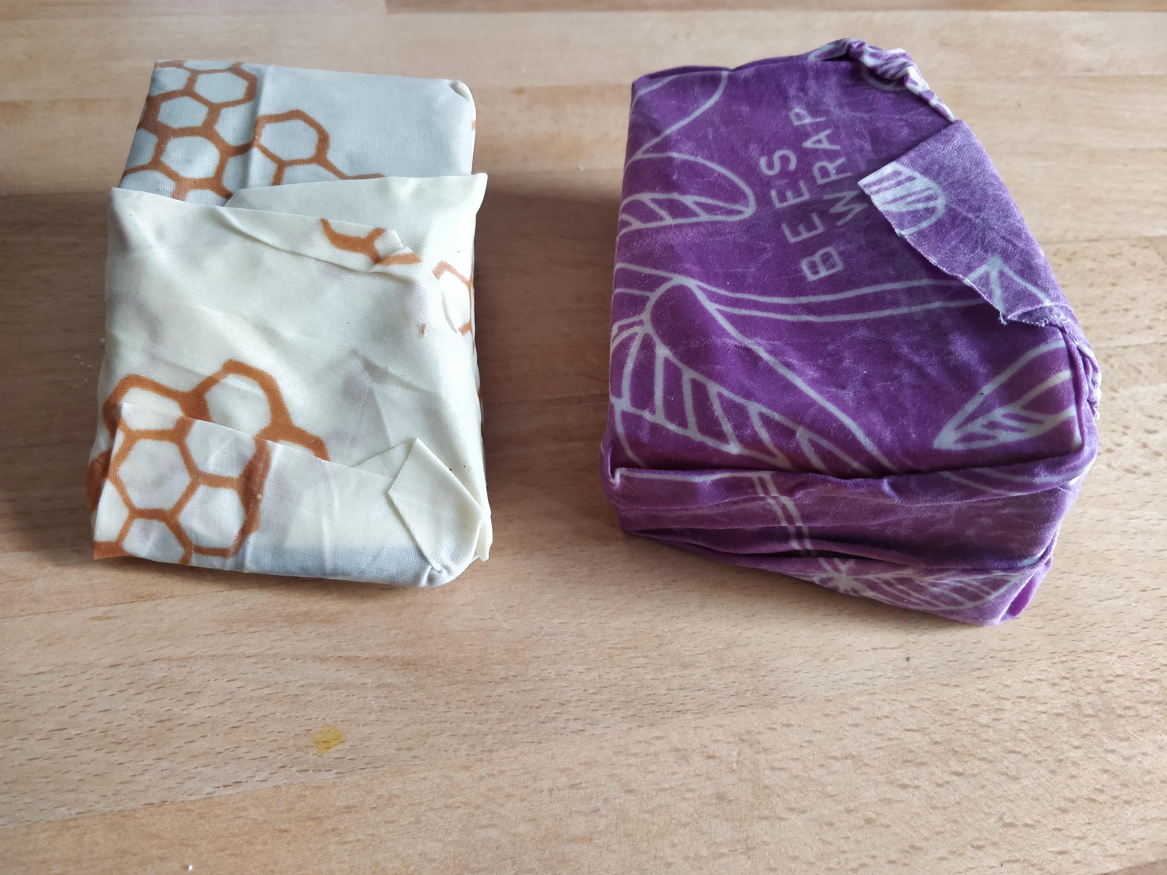 Beeswraps being used for parmesan cheese and a block of cured meat (speck)